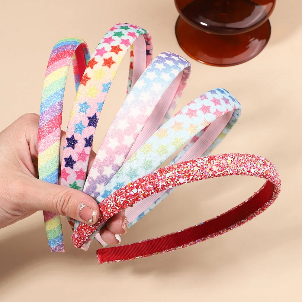 1Pcs Fashion Girls Glitter Rainbow Hairbands Cute Hair Hoops Lovely Stars Headbands For Kids Hair Bands Gifts Hair Accessories