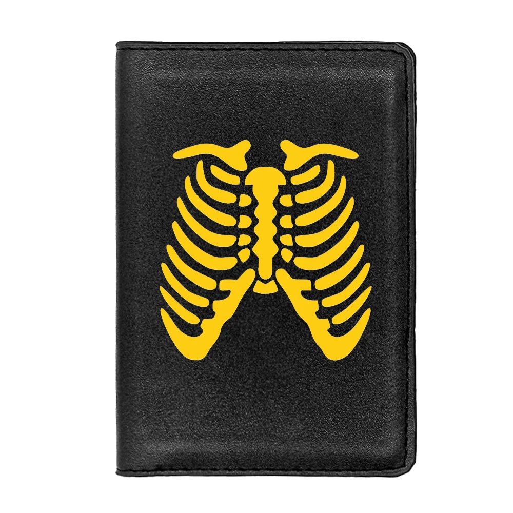 Fashion Punk style golden rib skull Passport Cover Men Women Leather Slim ID Card Travel Holder Pocket Wallet Purse Money Case