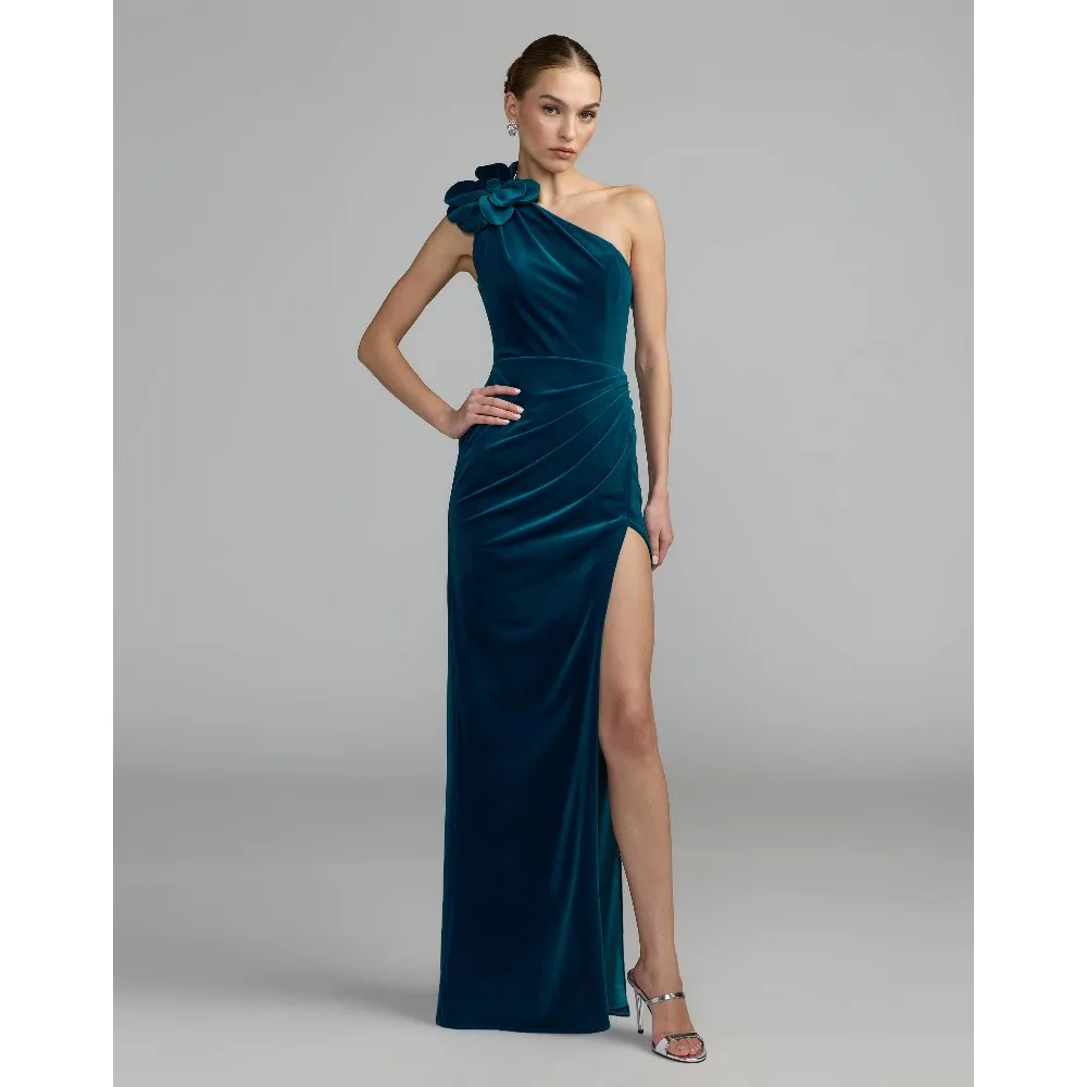 Customized One Shoulder Mother of Bride Dresses 2026 Velvet Flower Women‘s Wedding Party Attire Gowns Elegant Evening Dress