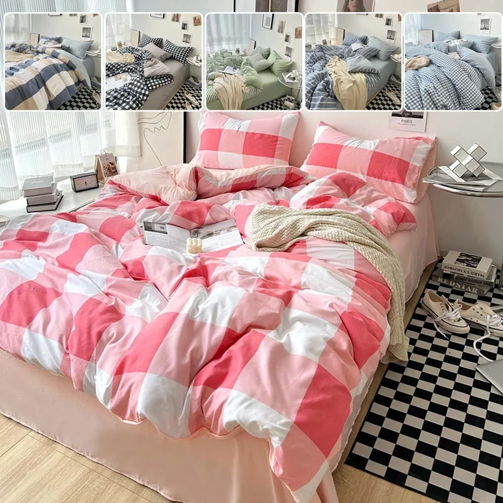 

3pcs/4pcs Set Soft Duvet Cover Comfortable Winter Grid Quilt Cover Suitable for Single Queen/King Double Size Bed 침구 풀세트 Pościel