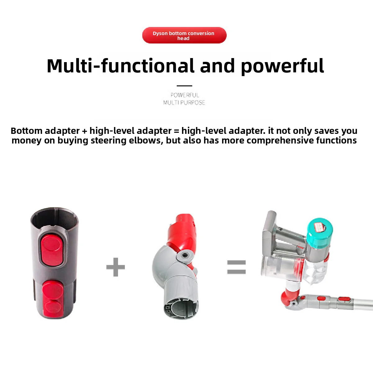 Swivel Steering Bottom Conversion Head Universal Adapter Connector Compatible with Dyson V7 V8 V10 V11 Cordless Vacuum Suction H