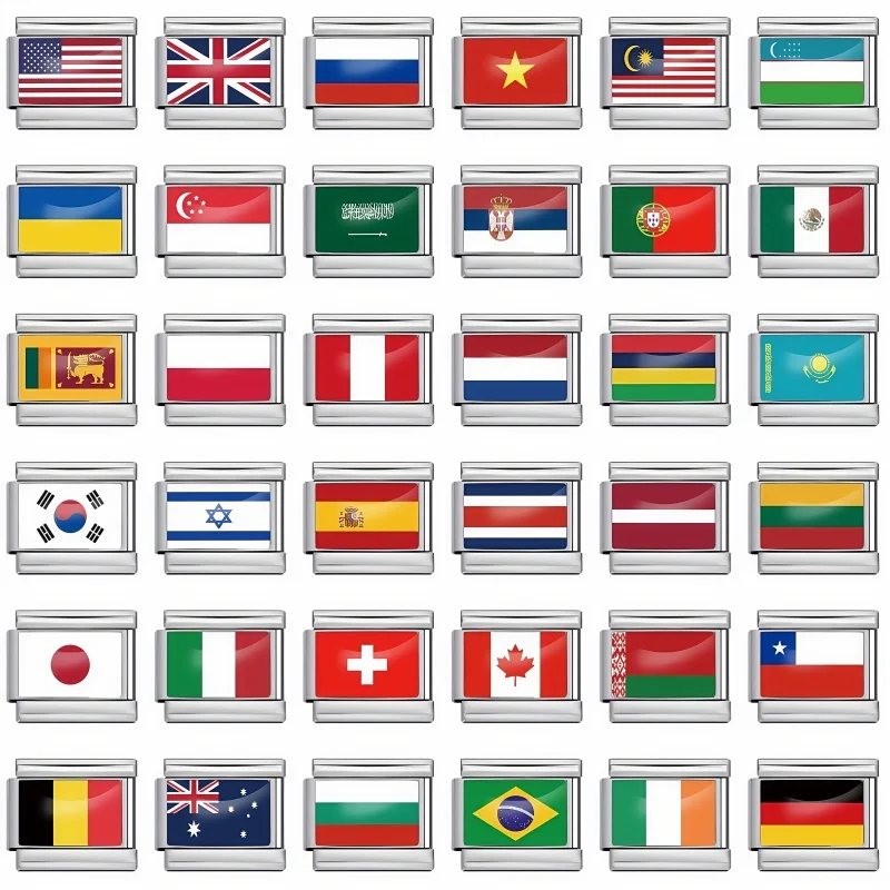 

World National Flag Italian Charm Bracelet Fit 9mm Stainless Steel DIY Module Jewelry Making Accessories Wholesale