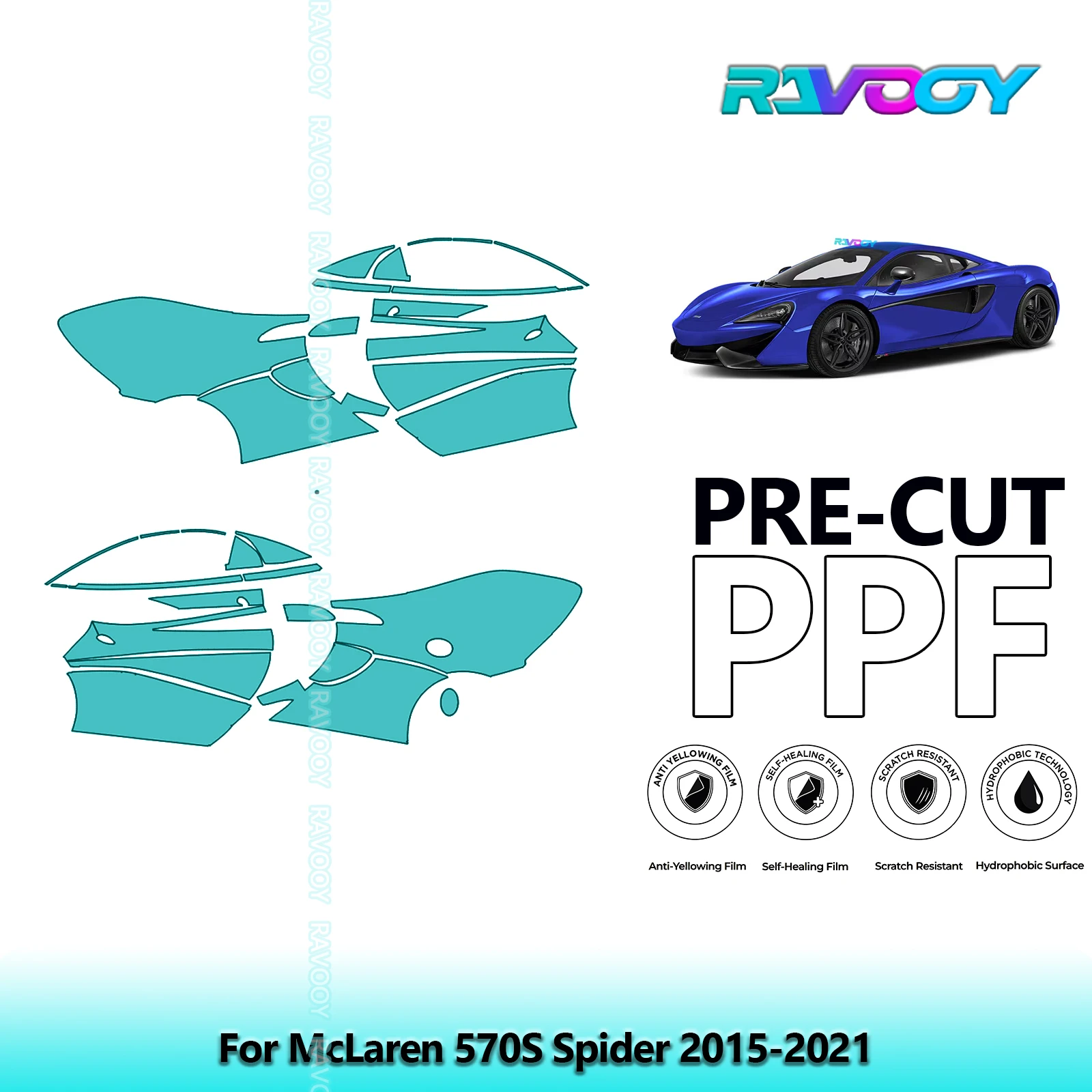 

For McLaren 570S Spider 2015-2021 8.5mil Clear Matte Pre-Cut PPF Door & A/B Pillar Kit TPU Paint Protection Film Set