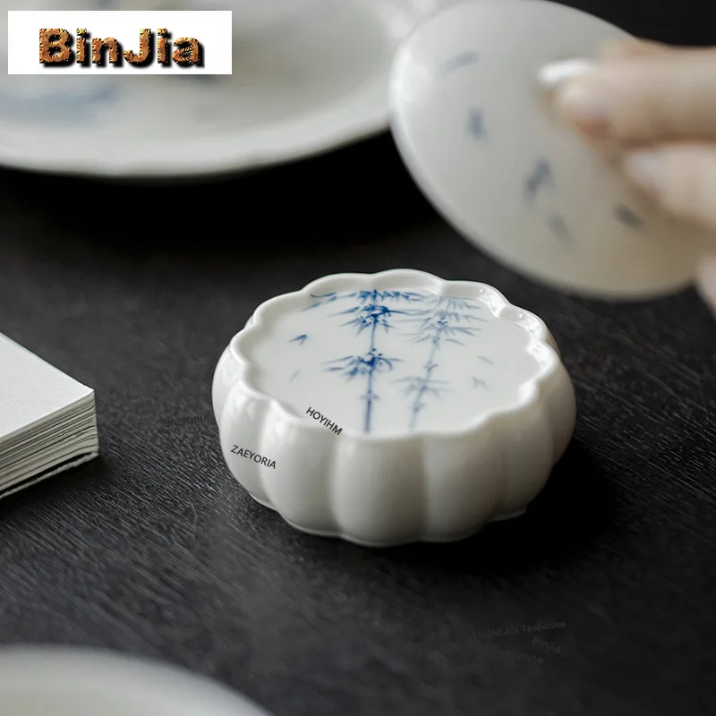 BAEJORIA Hand-painted Bamboo Lid Holder Retro Ceramic Flower Teapot Cover Holder Handmade Cover Frame Zisha Pot Lid Shelf Teaset