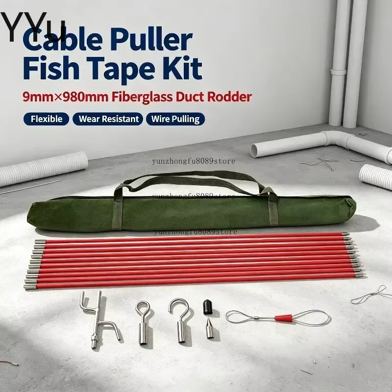 custom for 10Pcs 9mm x 980mm Fiberglass Duct Rodder Cable Puller Fish Tape Flexible Wear Resistant Push Pull Wire Running Rod