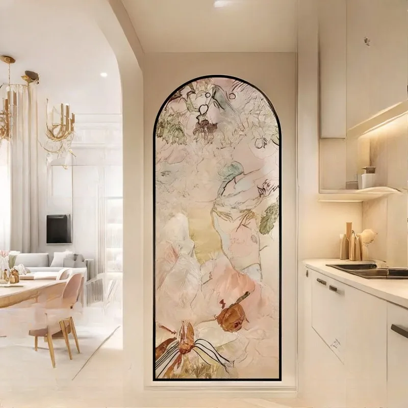 Cream style living room high-end enamel color screen transmits light into the entrance art glass partition decorative painting