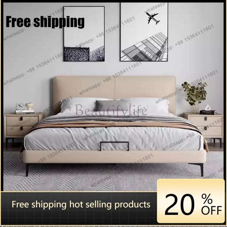 LJY Italian first-layer cowhide leather bed modern simple small apartment 1.8 meters