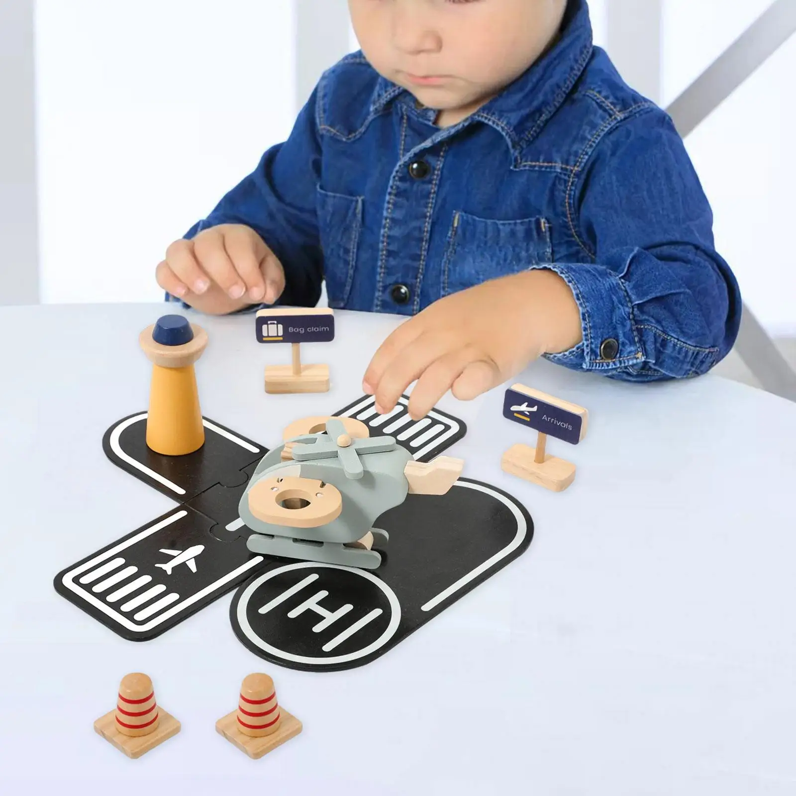 Wooden Airplane Toys Hand Eye Coordination Air Transport Vehicles Play Set for Under 3 Year Old Traveling Girls Home Birthday