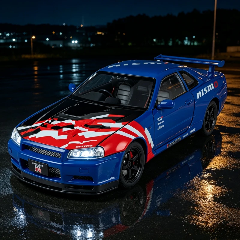 

NEW 1:24 GTR R34 Skylin Modified Car Alloy Sports Car Model Diecast Metal Toy Racing Car Model Simulation Gift