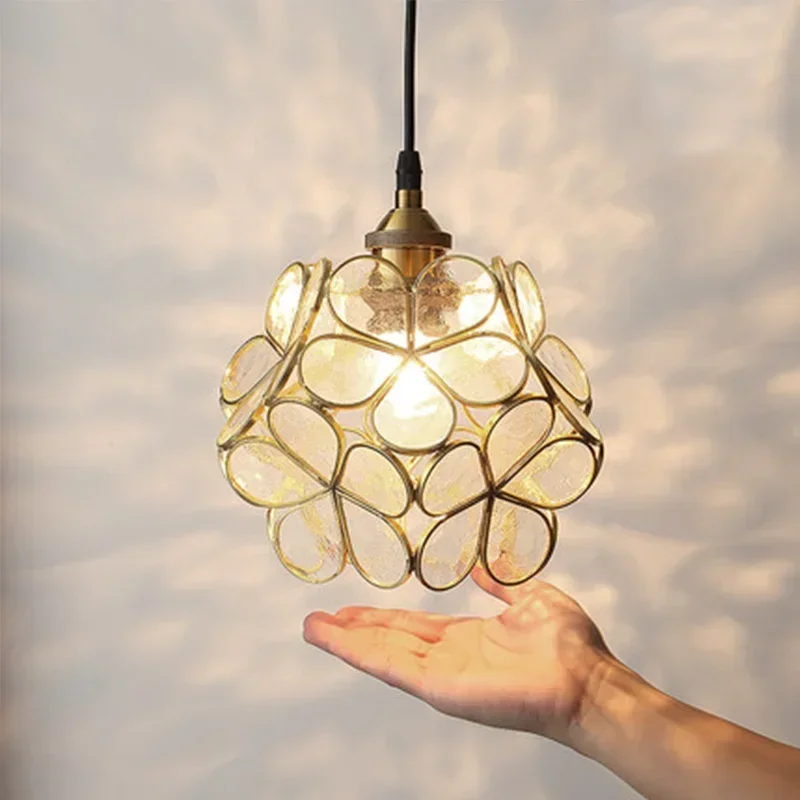 Glass flower all copper northern Europe light luxury romantic bedroom clothing store E27 Chandelier