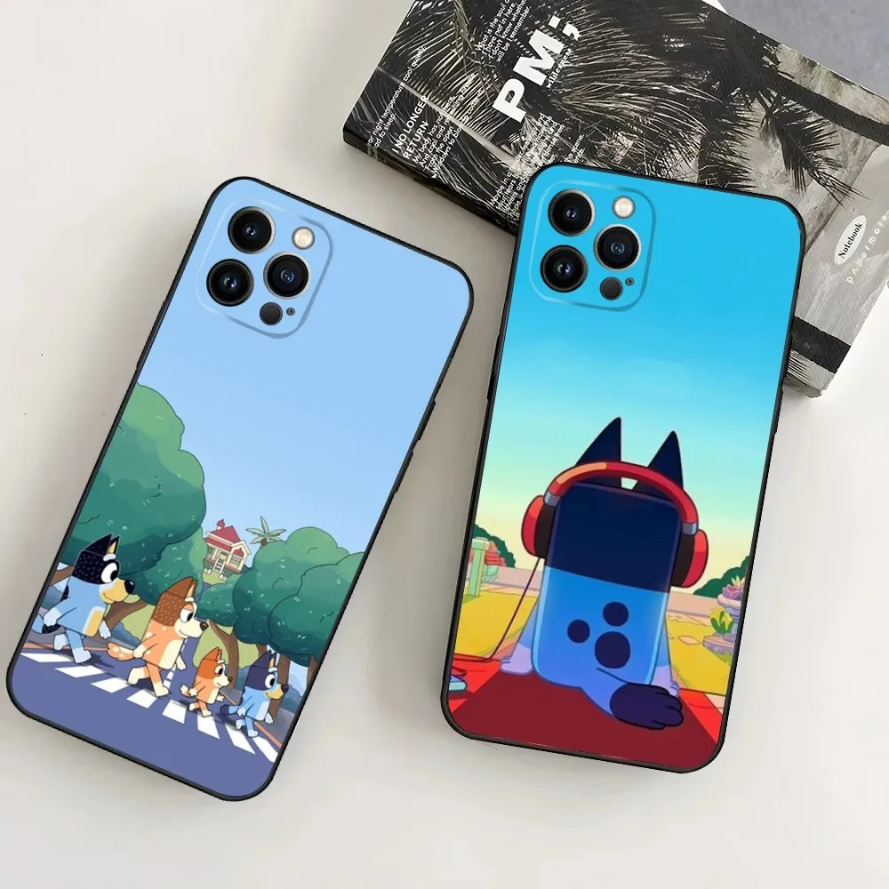 Blue-yS Cartoon B-Bingo-o Phone Case For iPhone16,15,14,13,12 Mini 11 Pro XR,X,XS,MAX 7,8 Plus Silicone Cover Soft Black