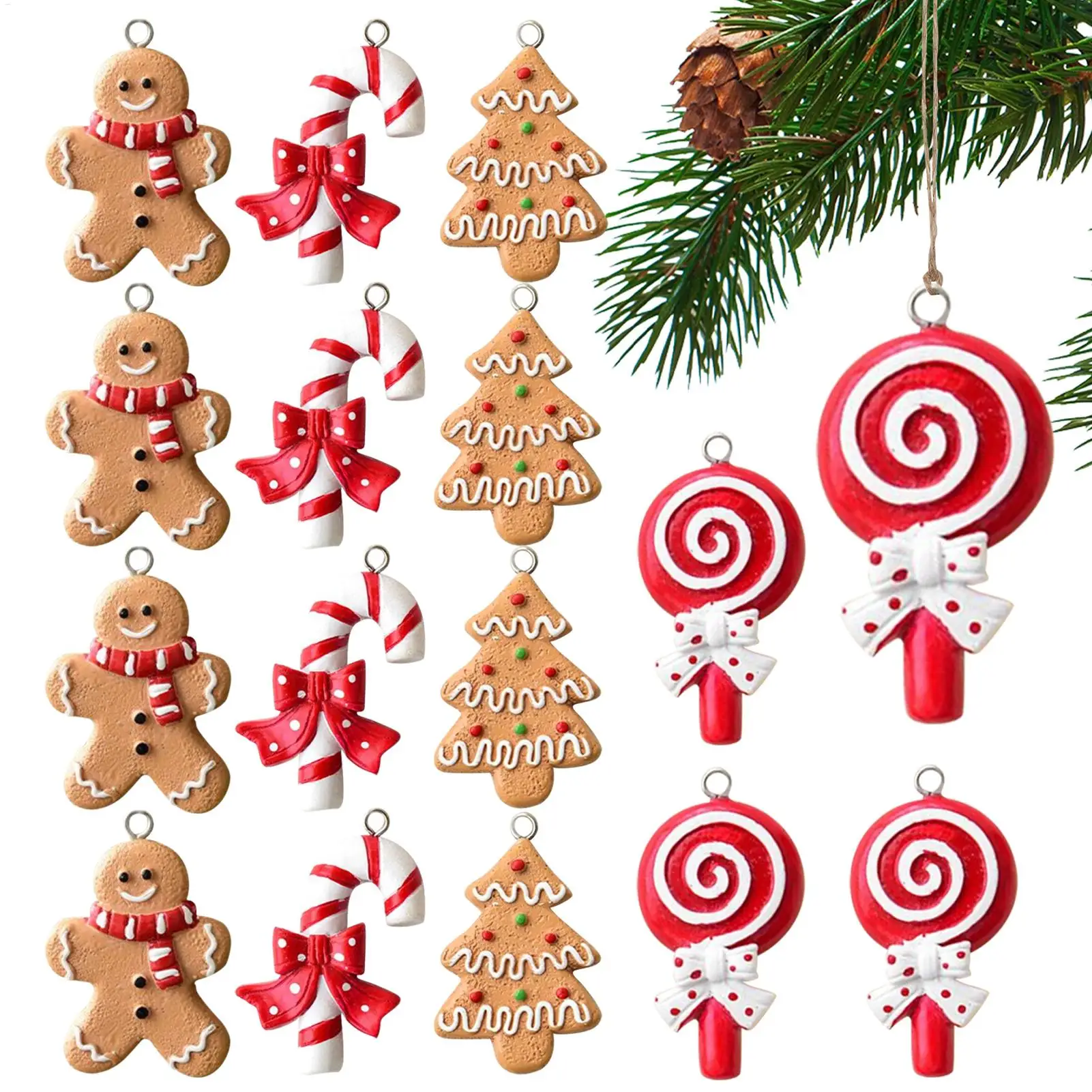 

Рождественские елочные украшения, 16 шт., 3D кулон из смолы, Рождественская елка, пряничные украшения для праздника, дома, семьи, вечеринки