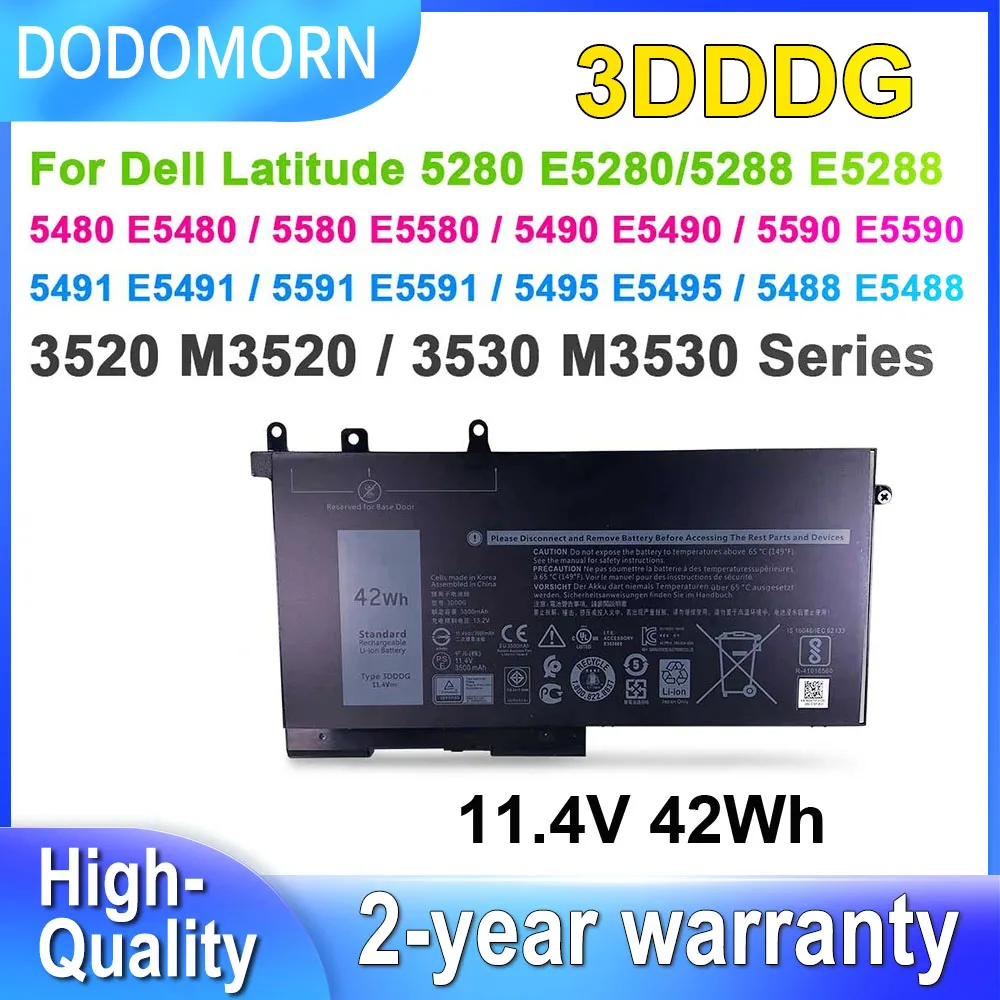 Dodomorn 3dddg แบตเตอรี่93FTF แล็ปท็อปสำหรับ Dell Latitude 5280 5288 5480 5490 5590 5491 5591 5495 M3520 M3530 E5280 E5480 42Wh 11.4V