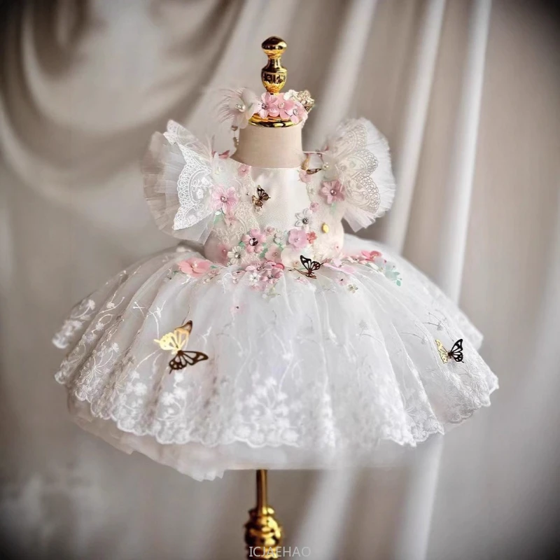 Wed Dress 2025 Newborn Baby Christening Dresses First Birthday Party Outfit Kids Gown Children Vestido First Month Celebration