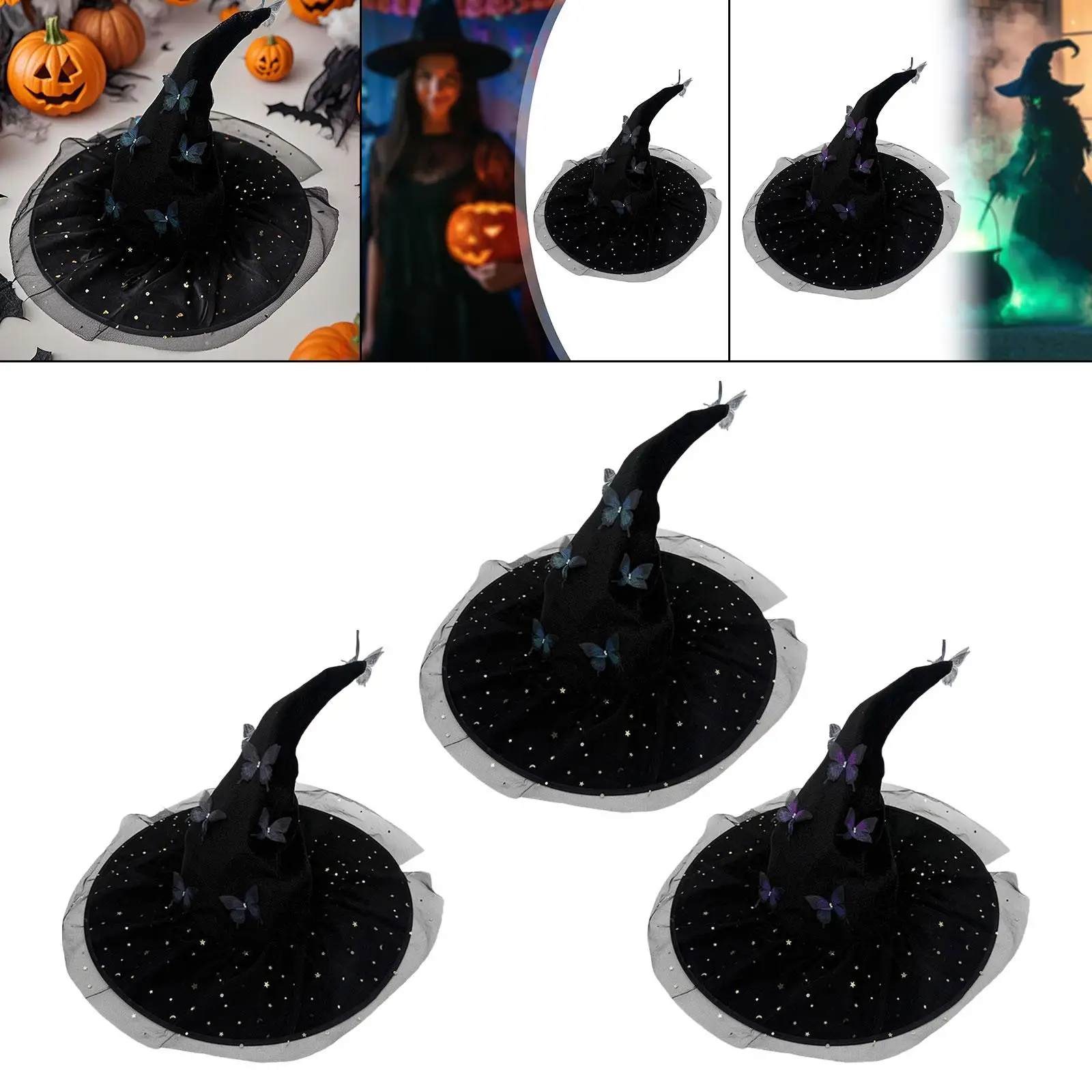 

Большой головной убор ведьмы со рюшами и бабочкой и сеткой для косплея