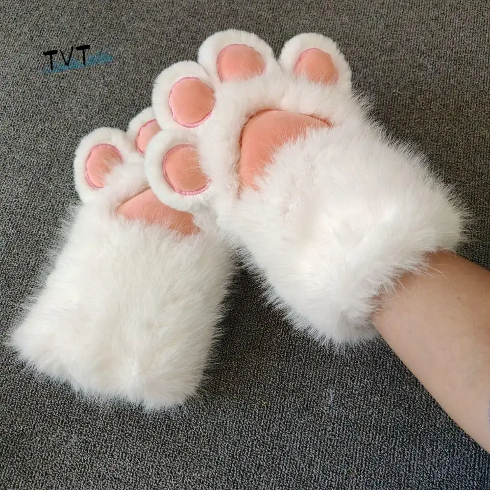 

Милый мультяшный костюм для косплея, перчатки, меховой костюм кигуруми, утепленные плюшевые перчатки с кошачьей лапой, пушистый теплый реквизит для косплея, клуб