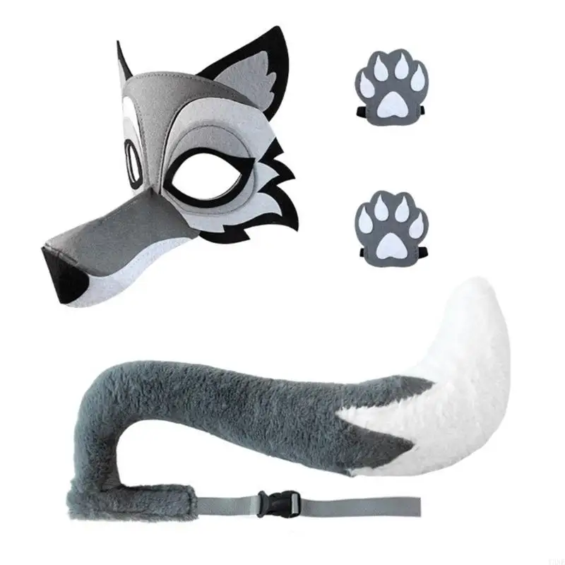 

Y3NE Wolf Costume Set Include Wolf Face Mask Wolf Tail and Gloves Halloween Wolf Animal Costume for Children Adult Cosplay