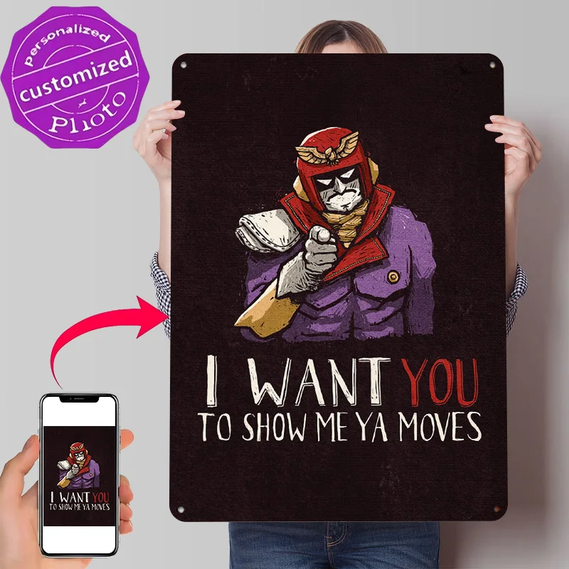 Show Me Ya Moves - Captain Falcon Tribute Poster Retro 3D Printed Metal Signs Customized Wall Hanging Gift for Home Decor Items