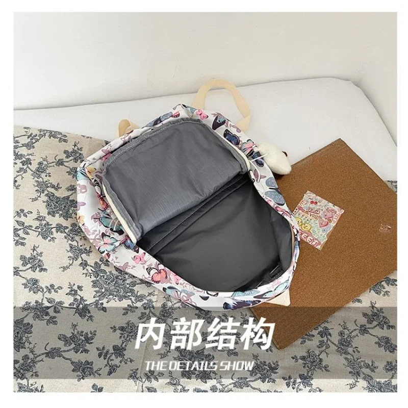 University Student Backpack Girls\' Nylon Bag Without Pendant Short Distance Travel Bag Portable Butterfly Pattern Korean Version