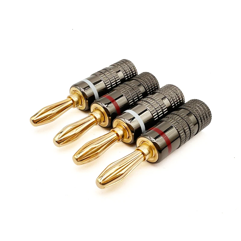 4pcs Audio Speaker Screw Lock Banana Gold Plate Plugs Connectors 4mm Speakers Amplifier Cable Male Banana Connectors Plugs Jack