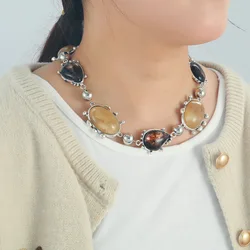 ZAA Vintage Jewelry 2024 Trend Geometric Resin Pendant Necklaces for Women Casual Holiday Party Neck Accessories