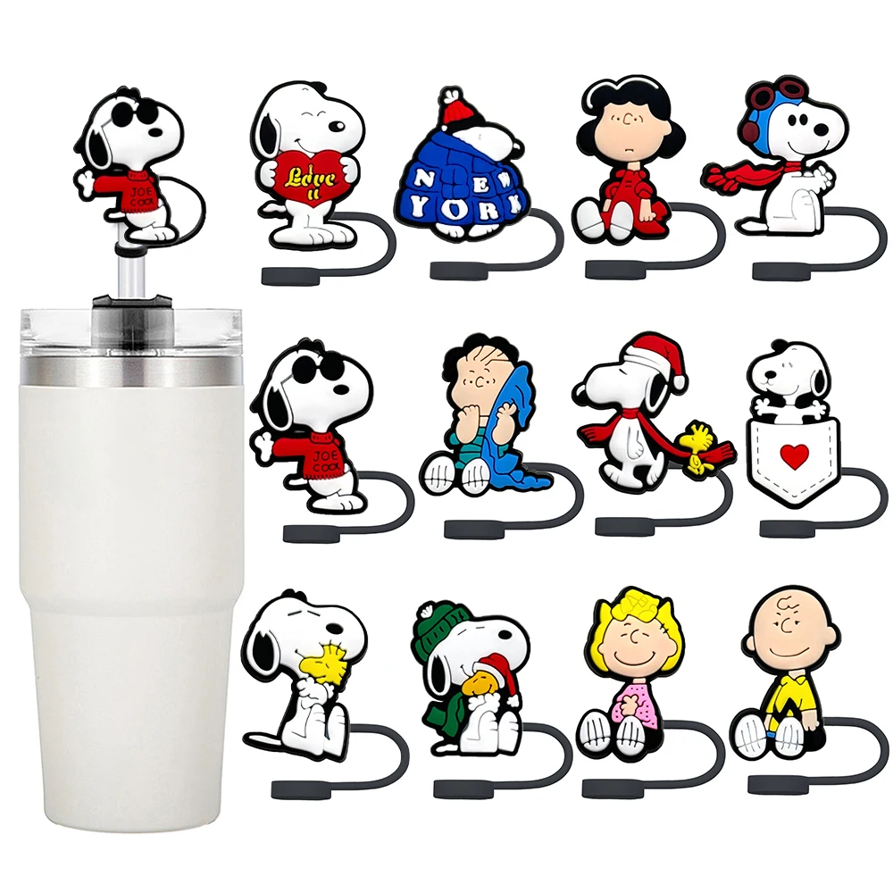 MINISO Snoopy Straw Cover Cap 10MM Cartoon Drink Straw Plug Reusable Splash Proof Drinking Fit Cup Straw Cap Charms accessories