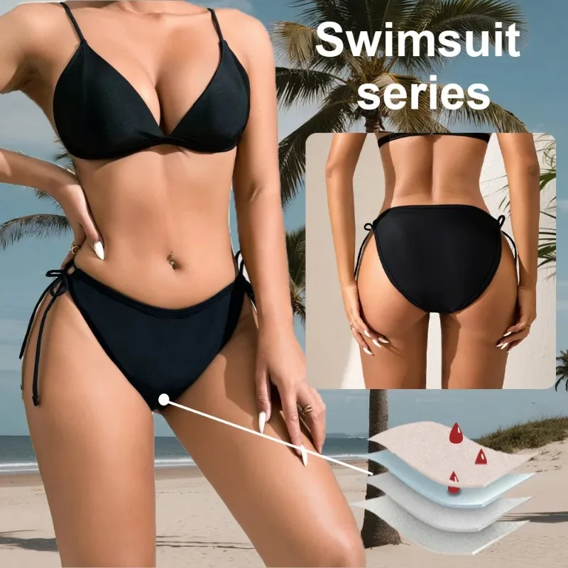 Braguitas Menstruales a Prueba de Fugas para Mujer, Diseño de Lujo con Cordón, Color Sólido, Bragas Menstruales para Niñas, Bikini a Prueba de Fugas de 4 Capas