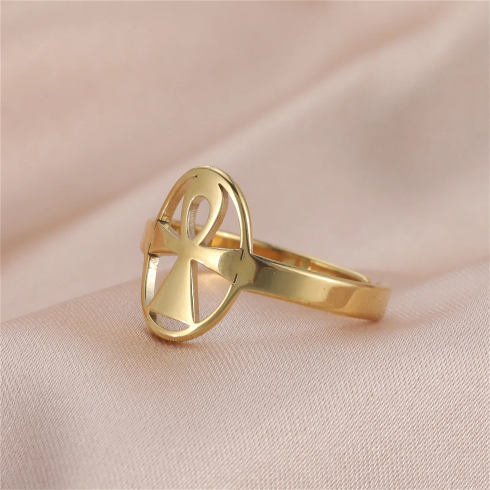 Skyrim Ägypten Ankh Kreuzring Edelstahl Goldfarbe Verstellbare offene Fingerringe 2026 Ägyptischer Schmuck Geschenk für Frauen Männer – Detail 19