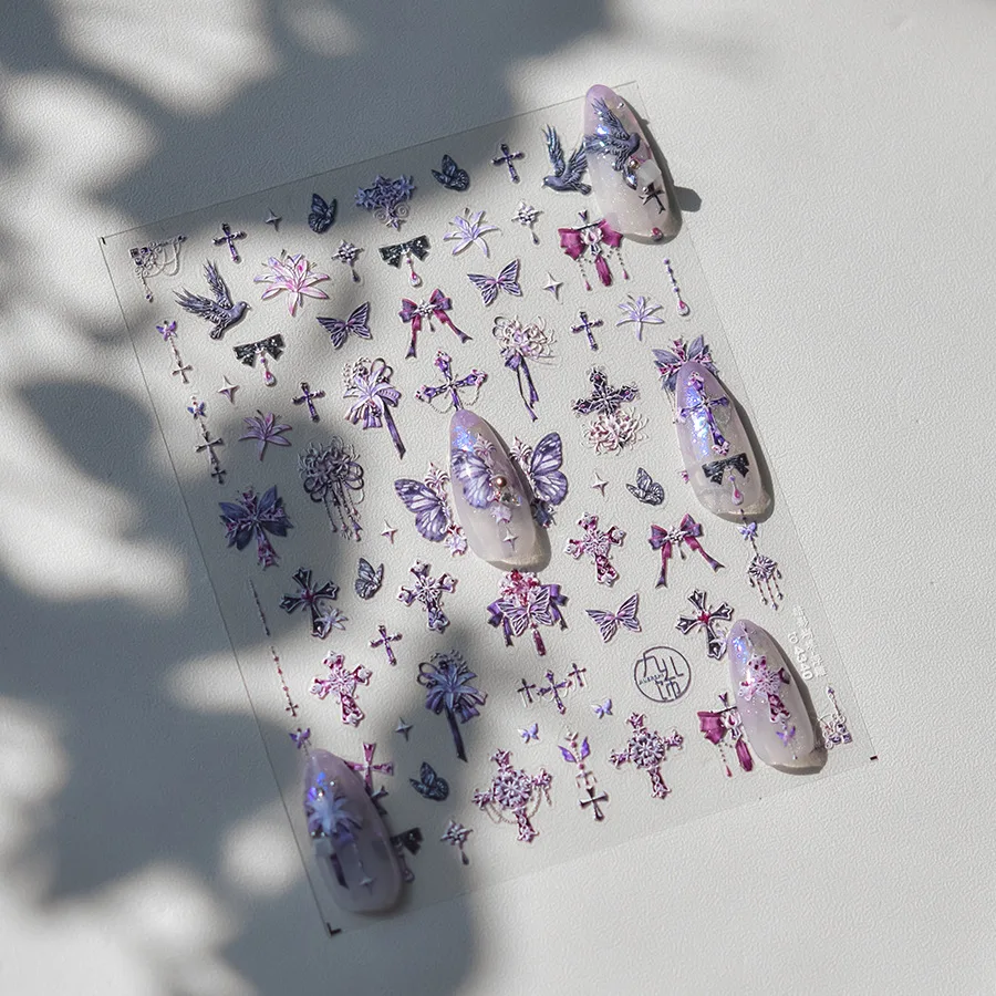 1 قطعة 5D فراشة الليل الداكن تنقش مسمار الفن ملصق شعبية العتيقة ثلاثي الأبعاد فراشة الورد مسمار لاصقة تزيين