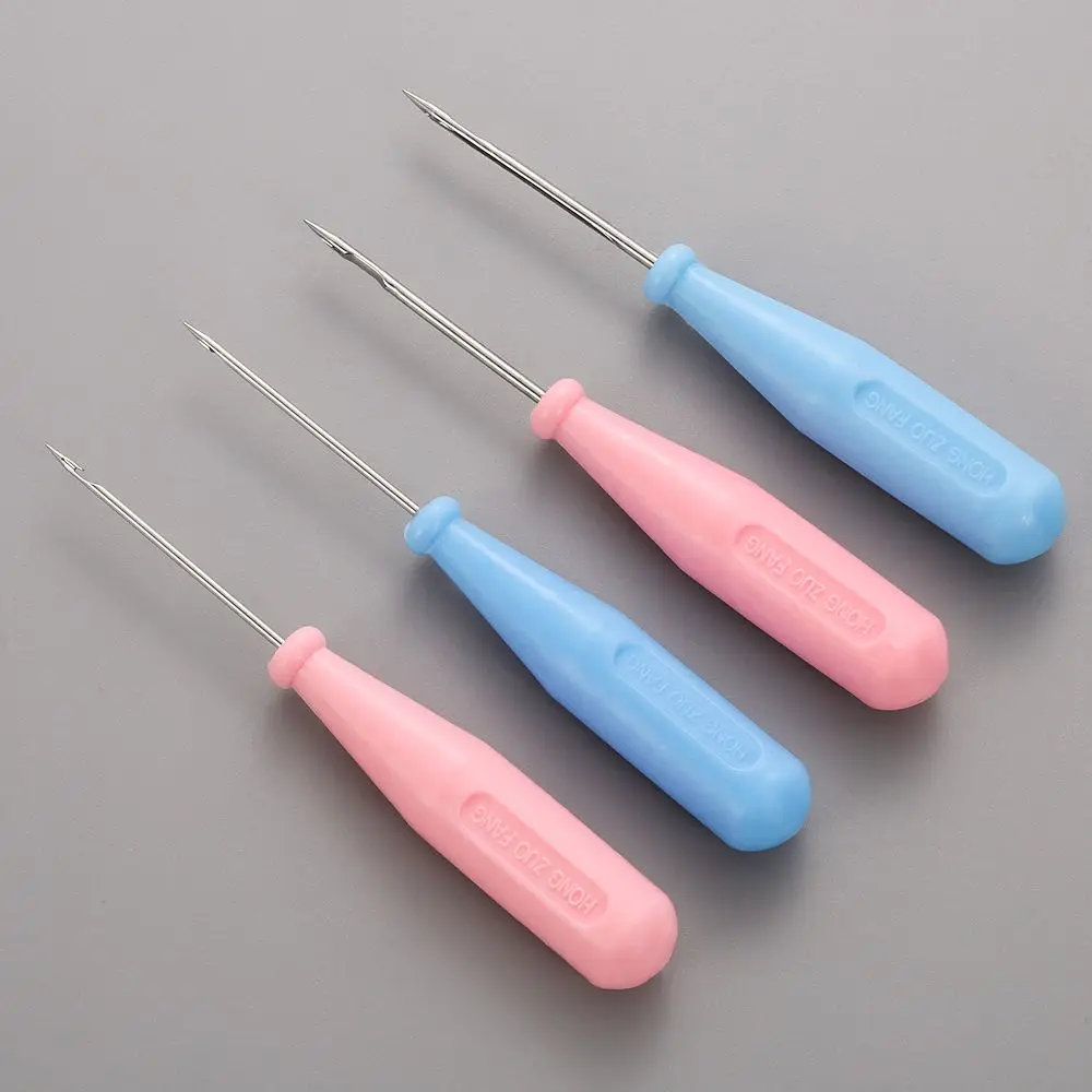 Random Color Steel Stitcher Sewing Awl Shoes Bags Hole Hook DIY Leather Tool Plastic Handle Cone Needle Shoe Repair Needles