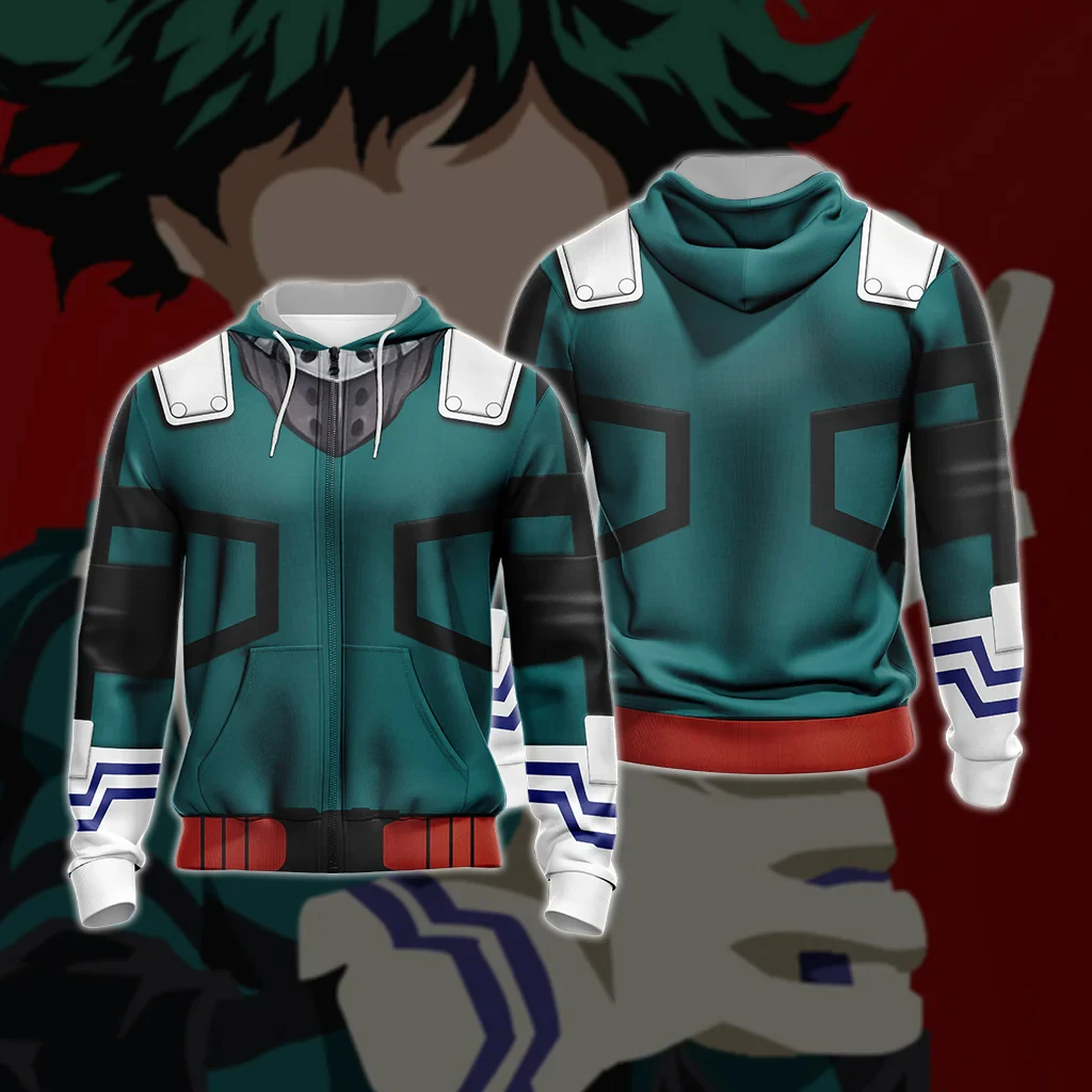 Bandai Midoriya Bakugo Todoroki Top 3 My Hero Academia Uniform Jungen Mädchen Kapuzenpullover mit Reißverschluss, weich, bequem, entspannte Passform, Herbst-Winter