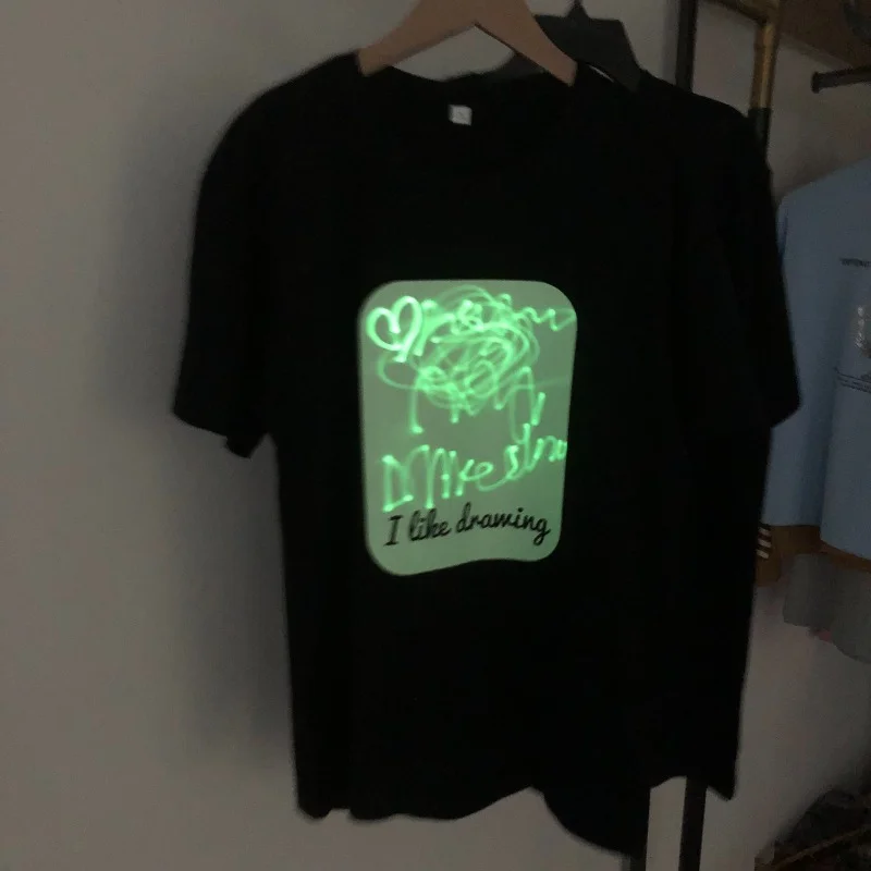 E-BAIHUI Creative Interactive Female Glow T Shirt In Dark T-shirts Graffiti Paint Luminous Shirts Couple Large Size Loose Top