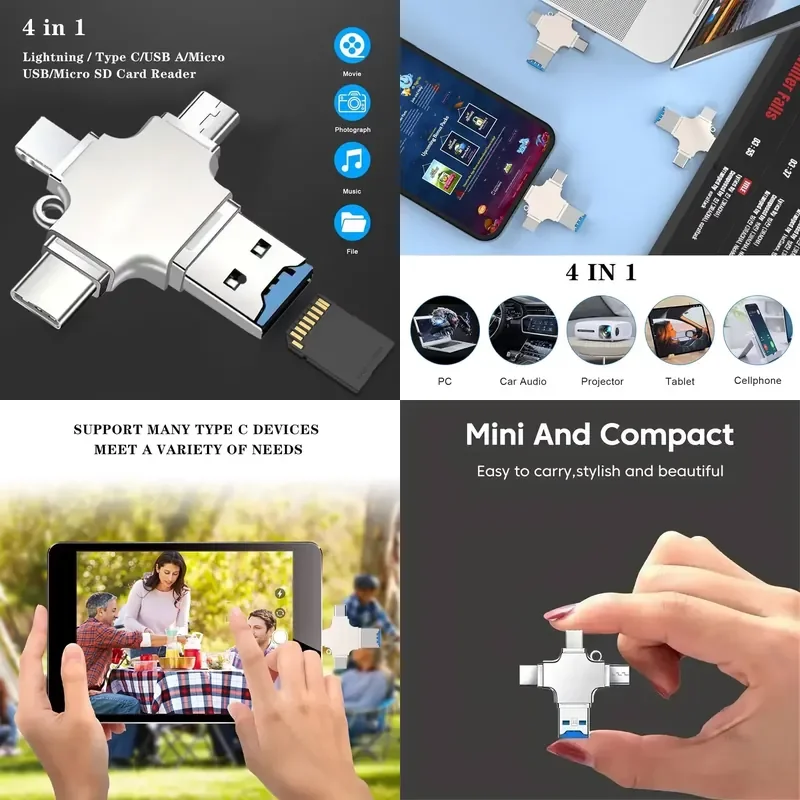 1/2/4 PCS 4-in-1 , USB Multi-Function Adapter for Memory Cards, High-Speed Data Transfer