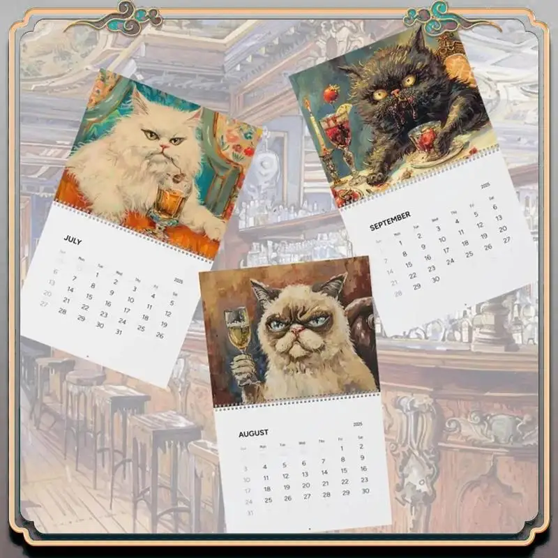 

Durable 2025 Cat Wall Calendar 2025 Funny Cute Drunk Cats Themed Calender 8X11 Inches Family Planner Calendar For Cat Lovers