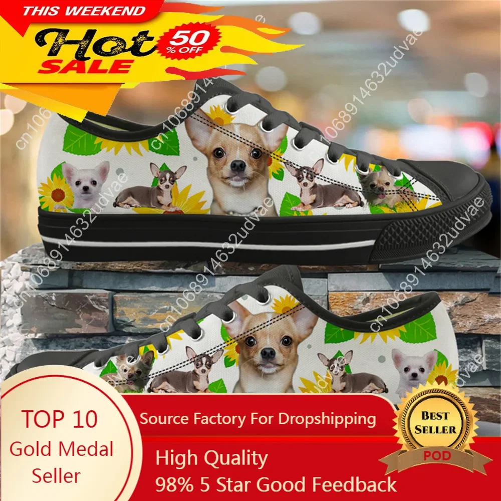 

Chihuahua Sunflower Patterns Female Shoes Autumn Women Flats Shoes Casual Lace Up Shoes For Girls Femma Canvas Shoe