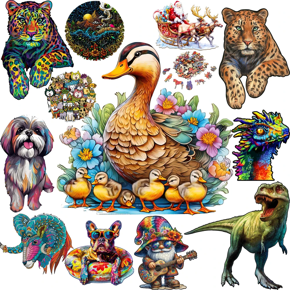 

Animal Wooden Puzzle for Kids Adults Exquisite Educational Decompression Toys Creative Lovely Duckling Wood Jigsaws