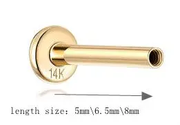 LENNIK 14K Pure Gold Europe and America octagonal star lightning smooth disc zircon flat head thread piercing Earring for Women