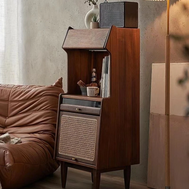 North American black walnut side cabinet weaving Teng locker Song-style aesthetics Zen living room bedroom solid wood furniture