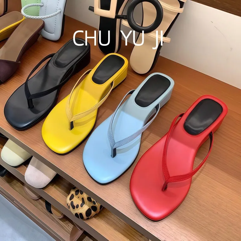 Women's Slippers Summer Pinch Toe Open Toe Cool Slippers Fashion Slope Heel Platform Sandals Women's Flip-flops Chaussons Femme