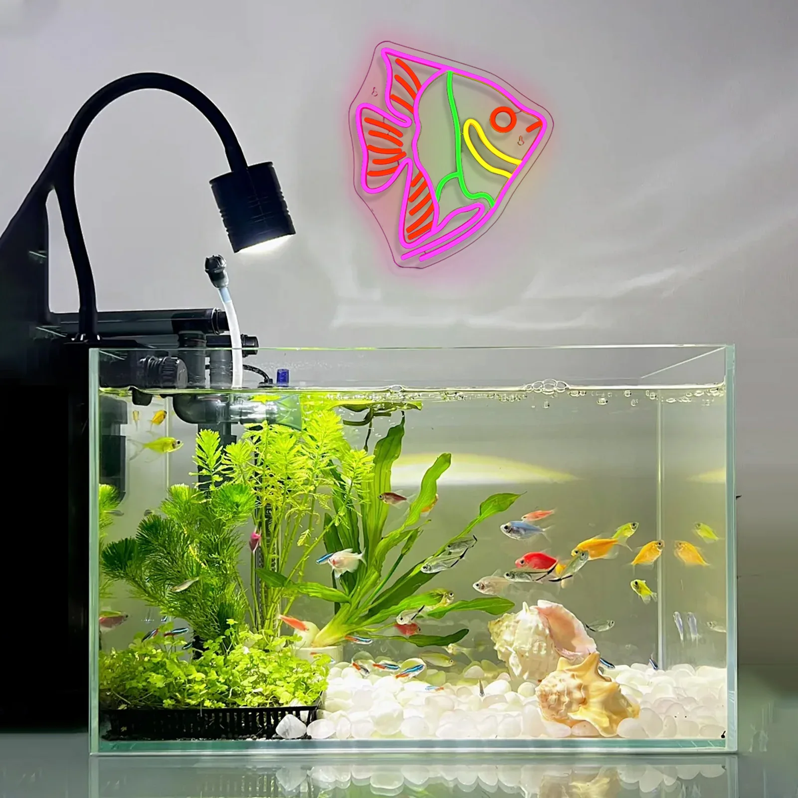 Colorful Fat Headed Fish Neon Sign USB Dimmable Light Up Sign Wall Decor for Bedroom Ocean Museum Bar Party Kids Gifts