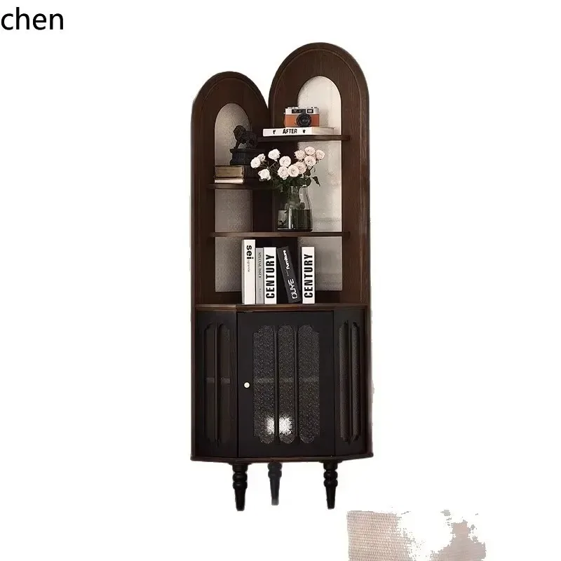 GU-18 Retro Solid Wood Corner Cabinet Living Room Triangle Cabinet Storage Rack Wall-Mounted Integrated Furniture