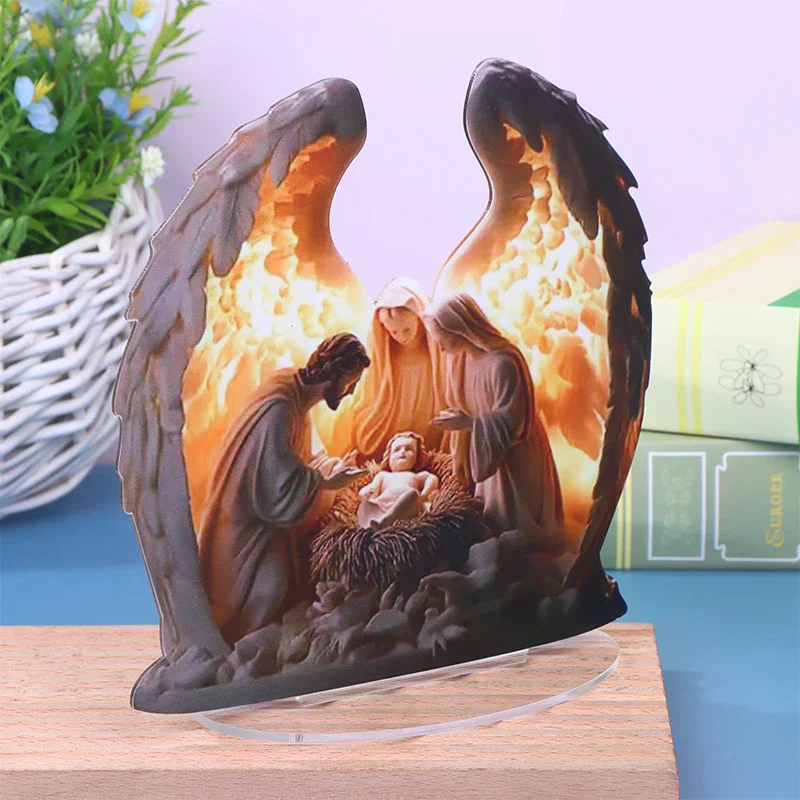 Christmas Nativity Scene Figurine Figure Collectible Decorative Statue Centerpiece Holy Family Acrylic Sign For Fireplace Xmas