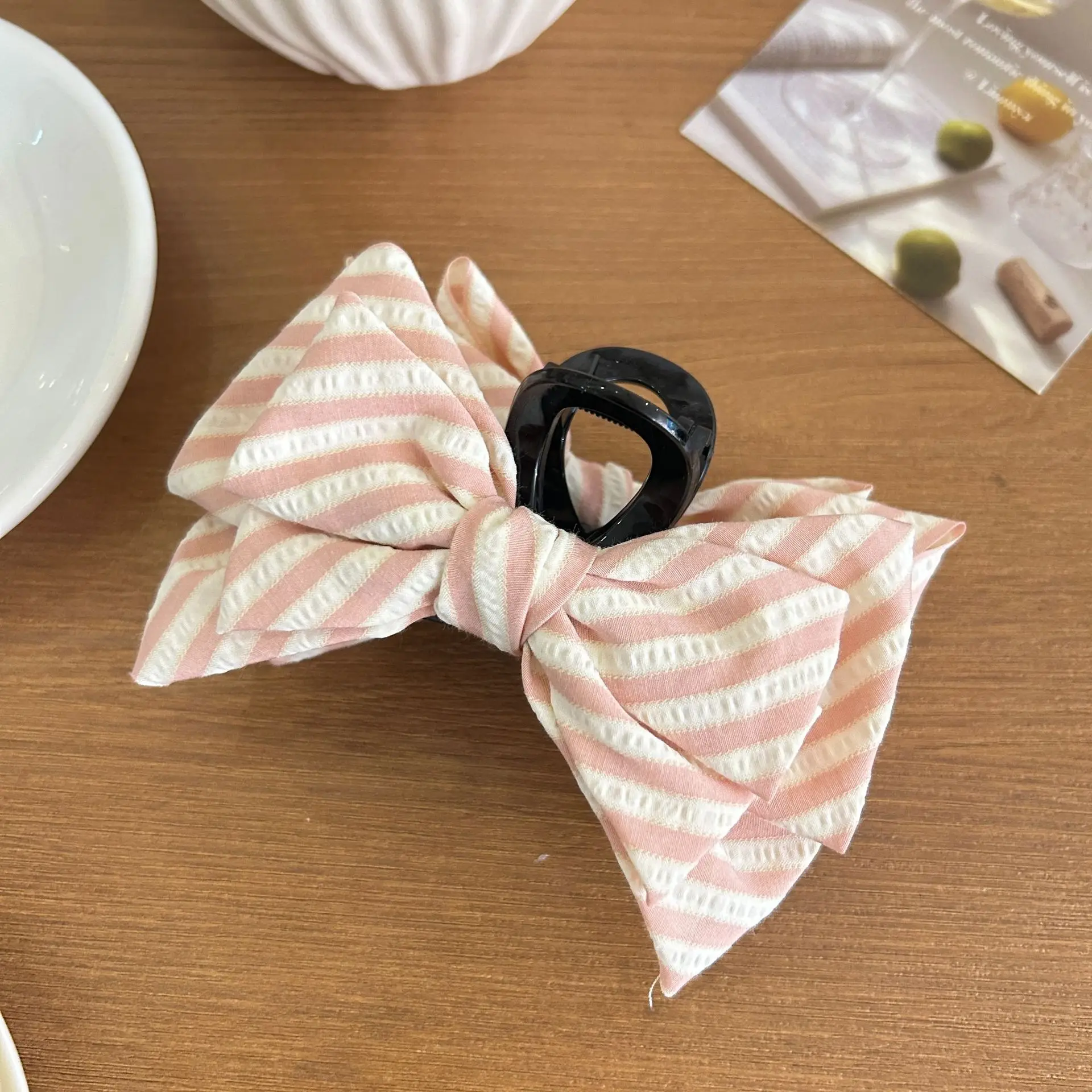 6-ピース-ロット-2026-春夏新ストライプヘアクロークリップ女性のためのアップヘアアクセサリー屋外頭飾り弓ヘアクロー