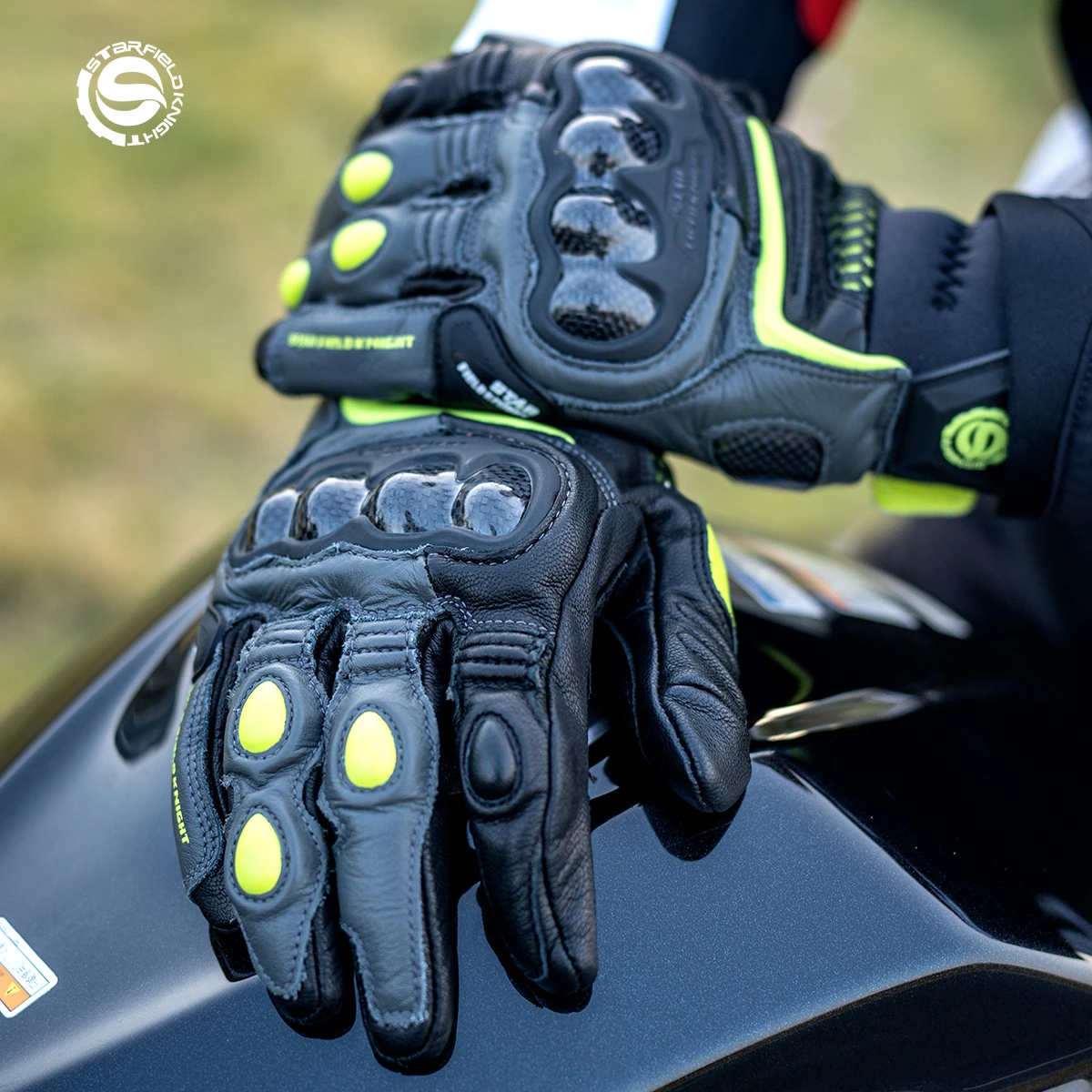 SFK Green Motorcycle Gloves Riding Equipment Real Goat Leather Wear-resistant Mesh Breathable Carbon Fiber Multiple Protection