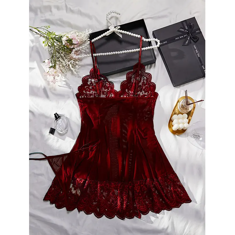 جديد الصيف الرسن ثوب النوم شفافة الأحمر الملابس الداخلية الإناث مثير منامة تول فستان سهرة مريح المرأة بيجامة سلسلة مجموعة