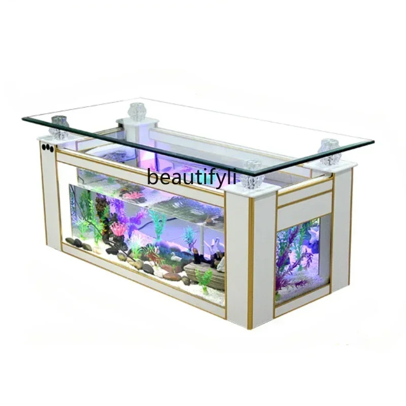 Change Water Rectangular Coffee Table Fish Tank Living Room Ecological Glass Aquarium Small Large Creative Tea Table Turtle Jar