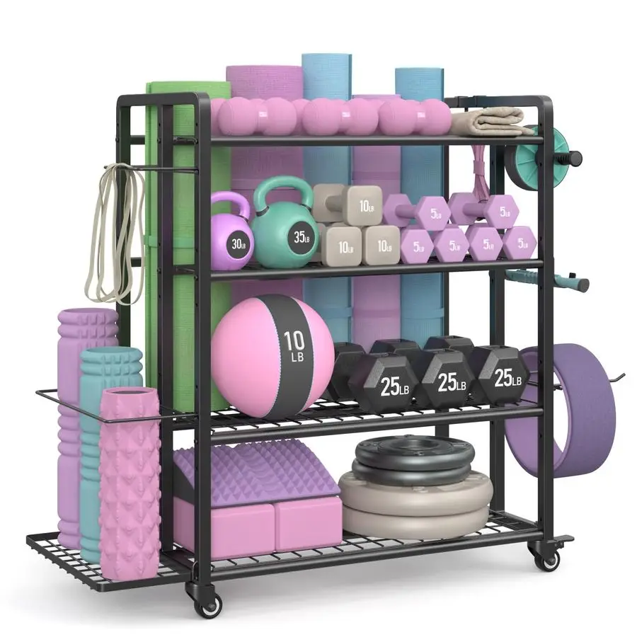 حامل رف الدمبل فقط، رف وزن قابل للتعديل لساعة اليوغا الدمبل Kettlebells، رف تخزين صالة الألعاب الرياضية المنزلية مع عجلات وخطافات #1