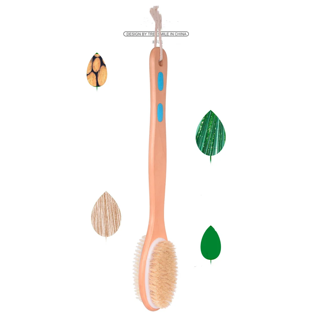 2024 Exfoliating Wooden Body Massage Shower Brush Natural Bristle Bath Brush SPA Woman Man Skin Care Dry Body Brush Long Handle