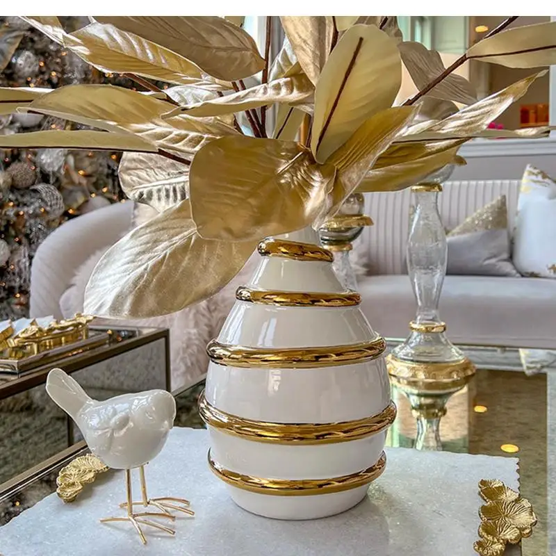 

Гальванизированная, золотая, полосатая, керамическая ваза, Настольная Ваза для офиса, аксессуары для цветочной композиции гостиной, украшение для дома