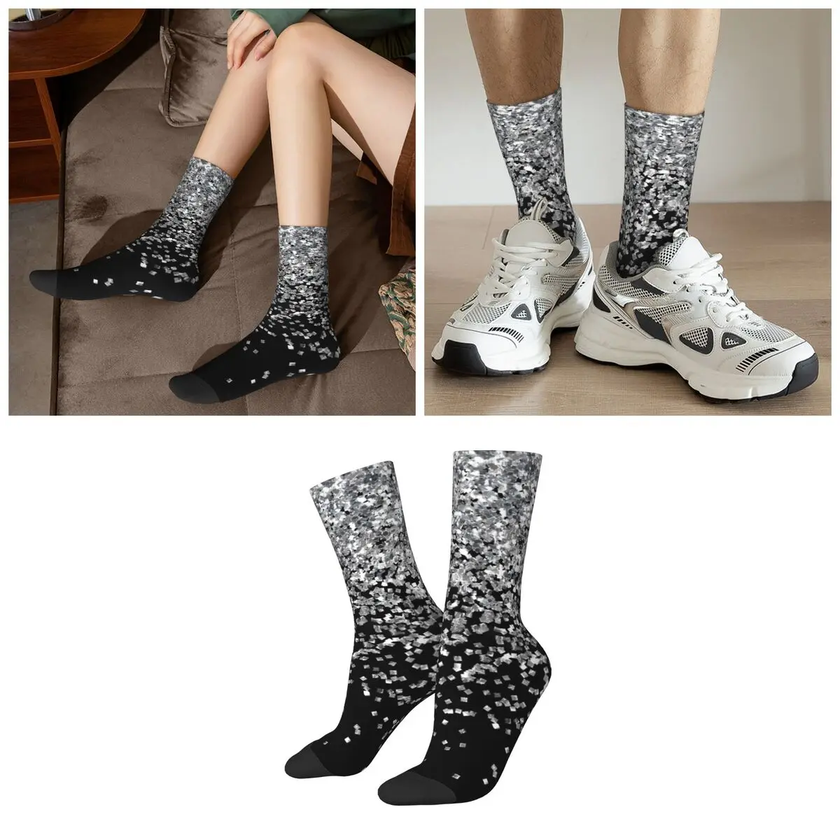 Gradient Glitter Socks Harajuku High Quality Stockings All Season Long Socks for Unisex Valentine's Day Gifts
